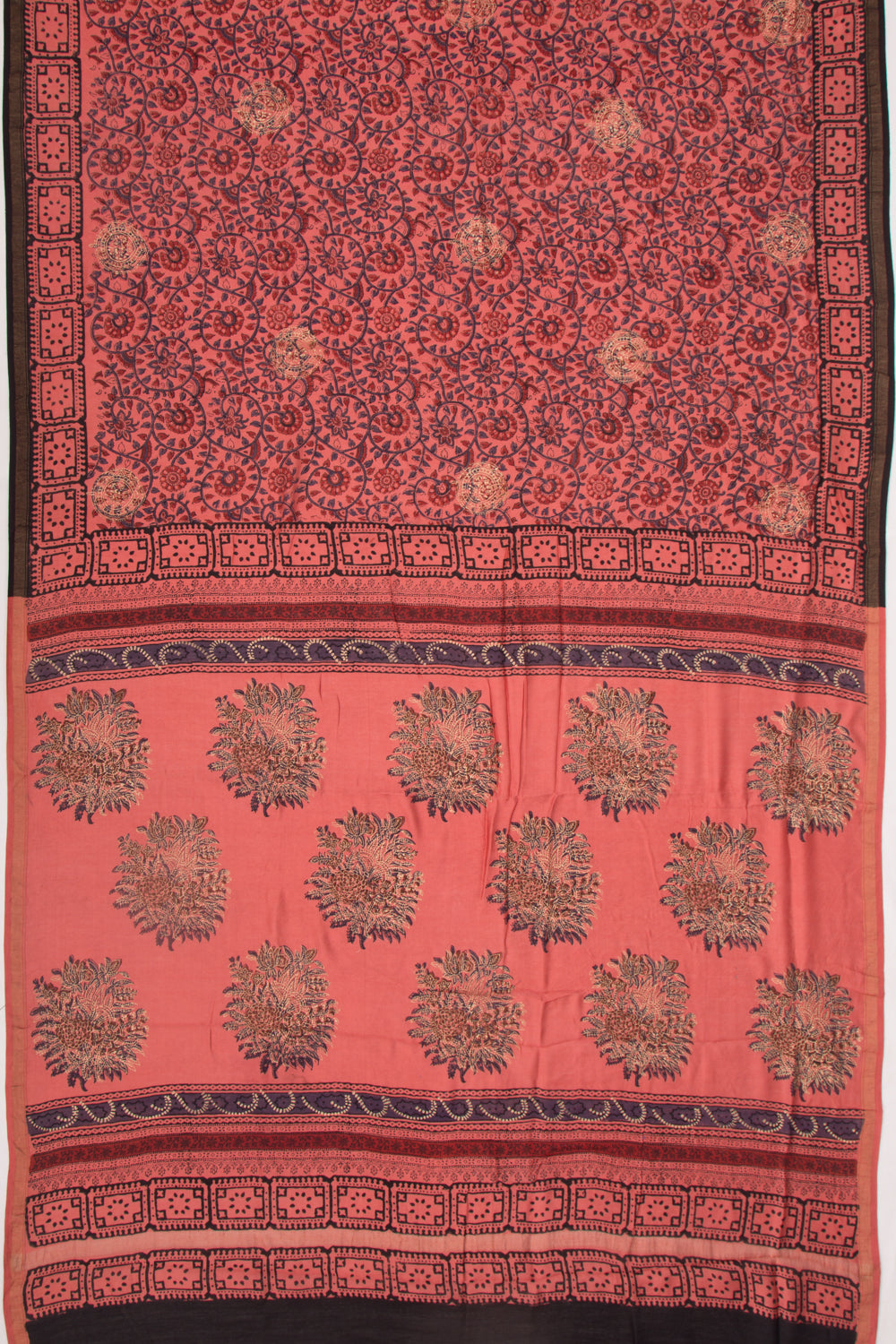Chanderi Silk Batik Printed And Butta Peach Saree