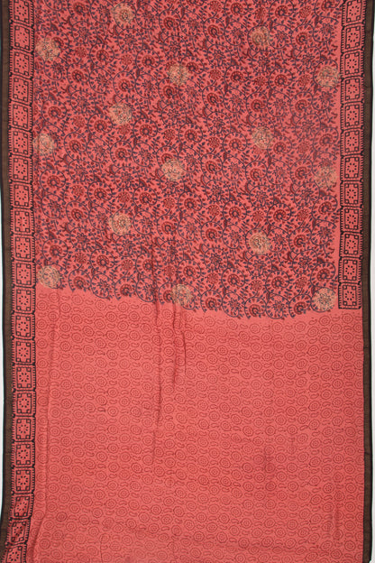Chanderi Silk Batik Printed And Butta Peach Saree
