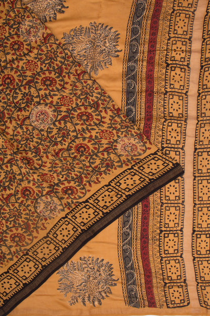 Chanderi Silk Batik Printed And Butta Yellow Saree