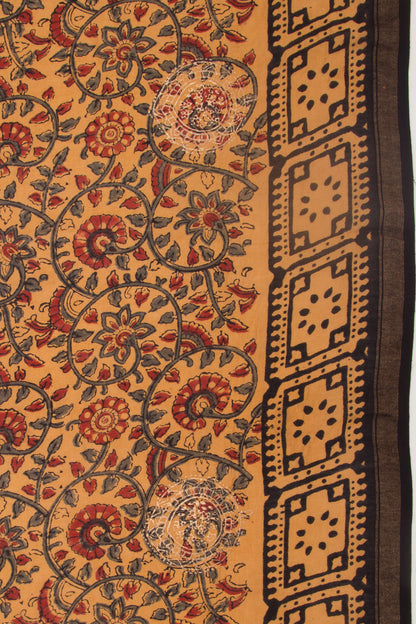 Chanderi Silk Batik Printed And Butta Yellow Saree