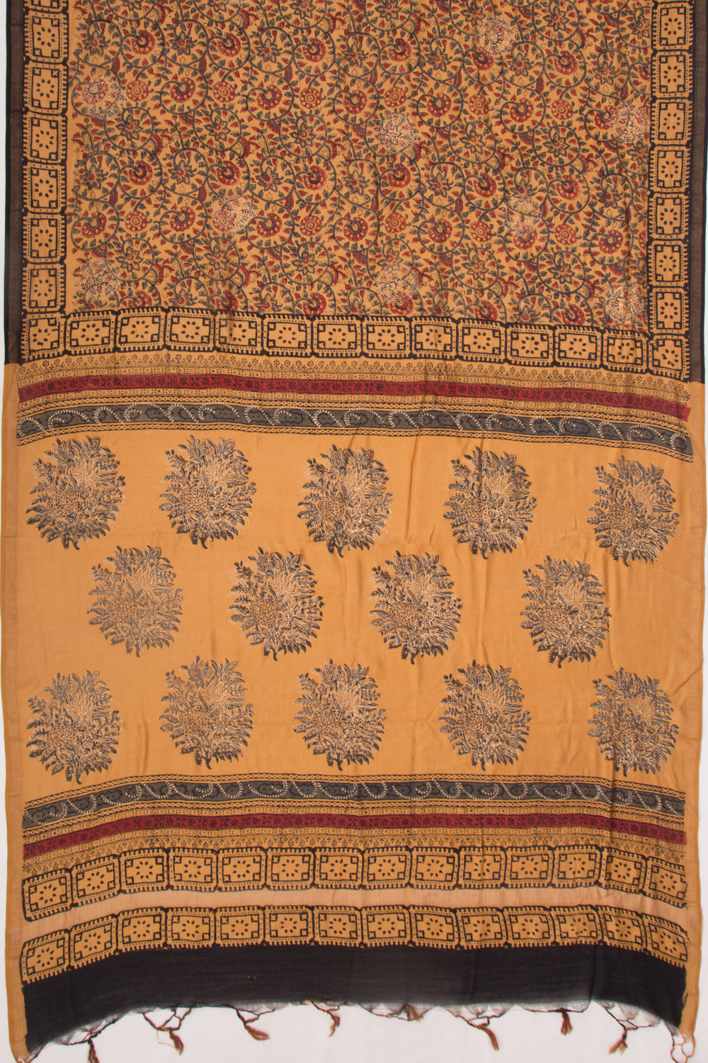 Chanderi Silk Batik Printed And Butta Yellow Saree