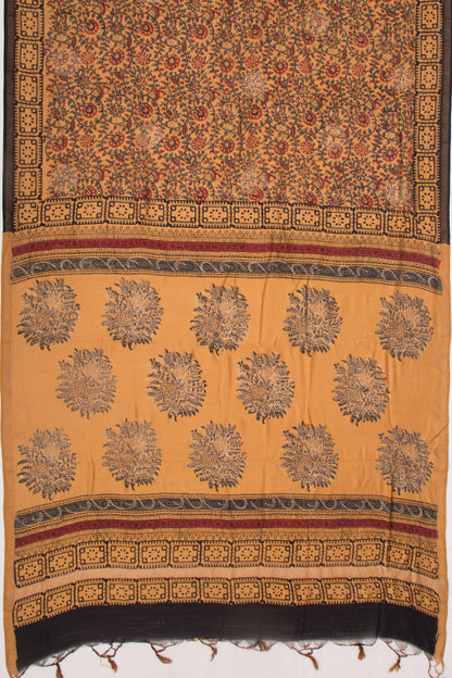 Chanderi Silk Batik Printed And Butta Yellow Saree