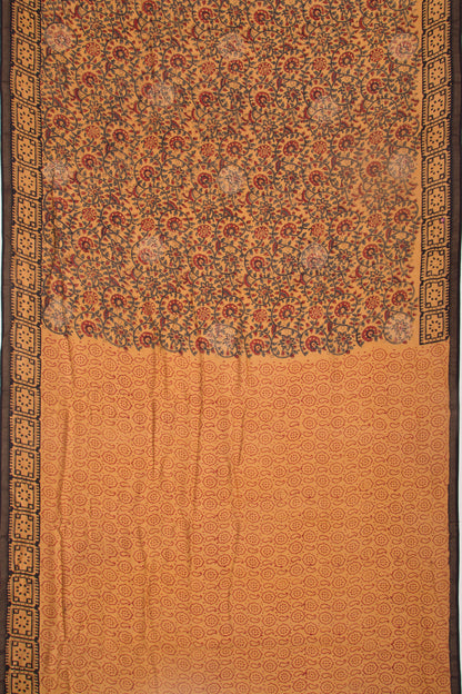 Chanderi Silk Batik Printed And Butta Yellow Saree