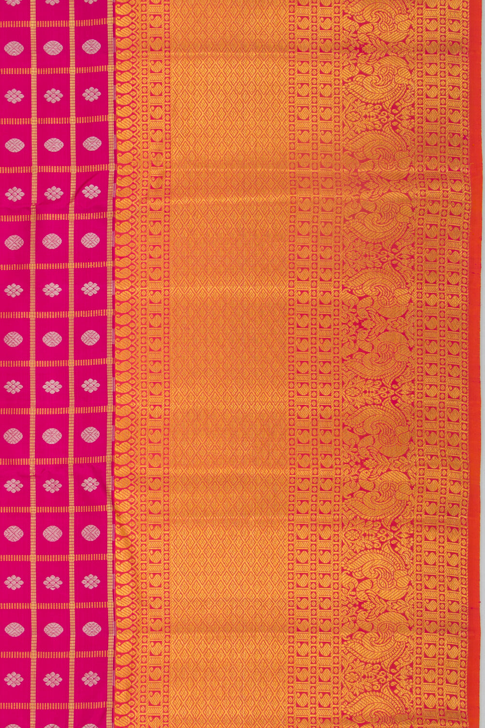 Kanchipuram Silk Checks And Butta Pink Saree