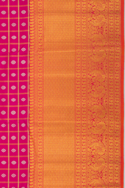 Kanchipuram Silk Checks And Butta Pink Saree