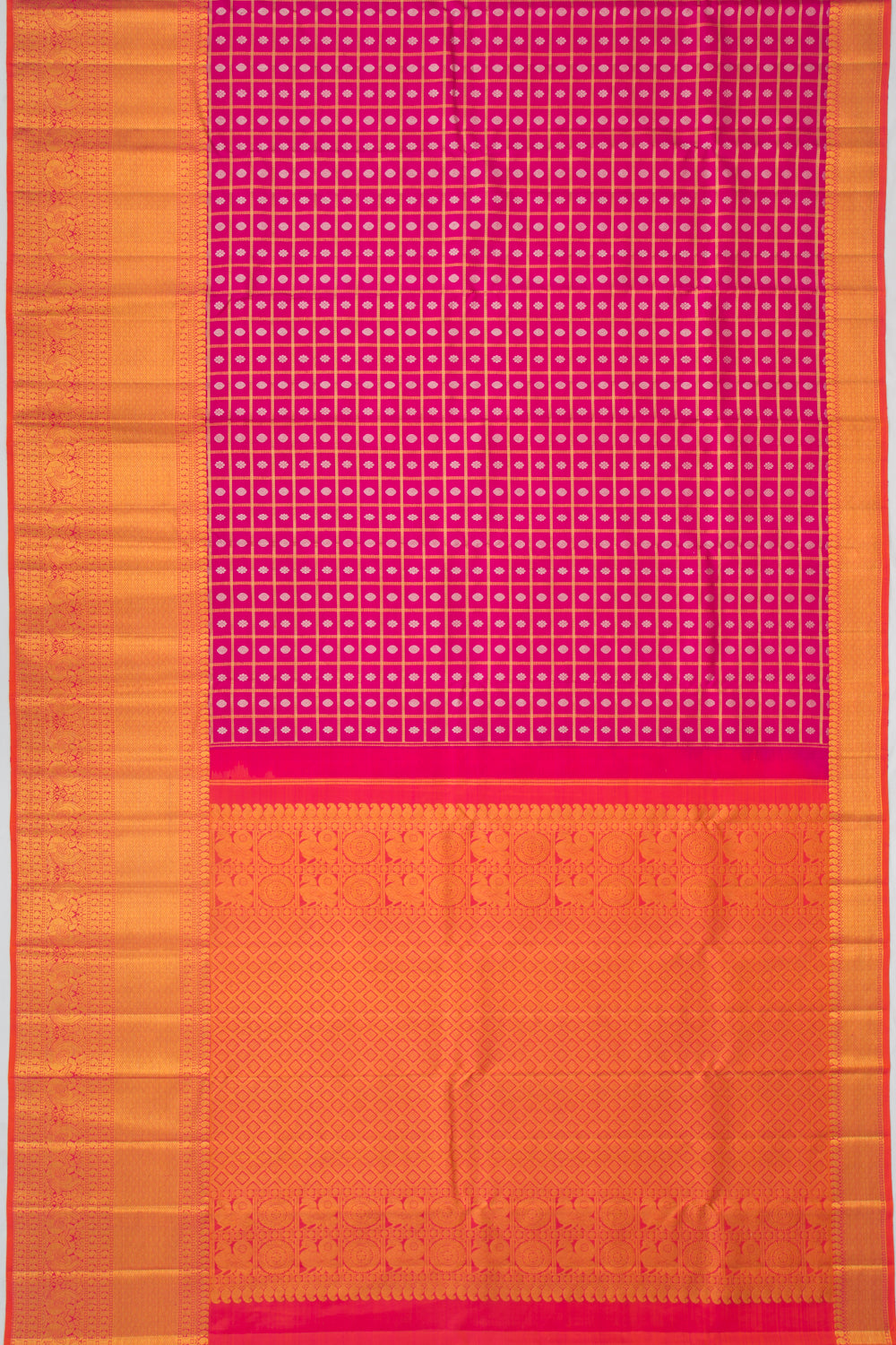 Kanchipuram Silk Checks And Butta Pink Saree