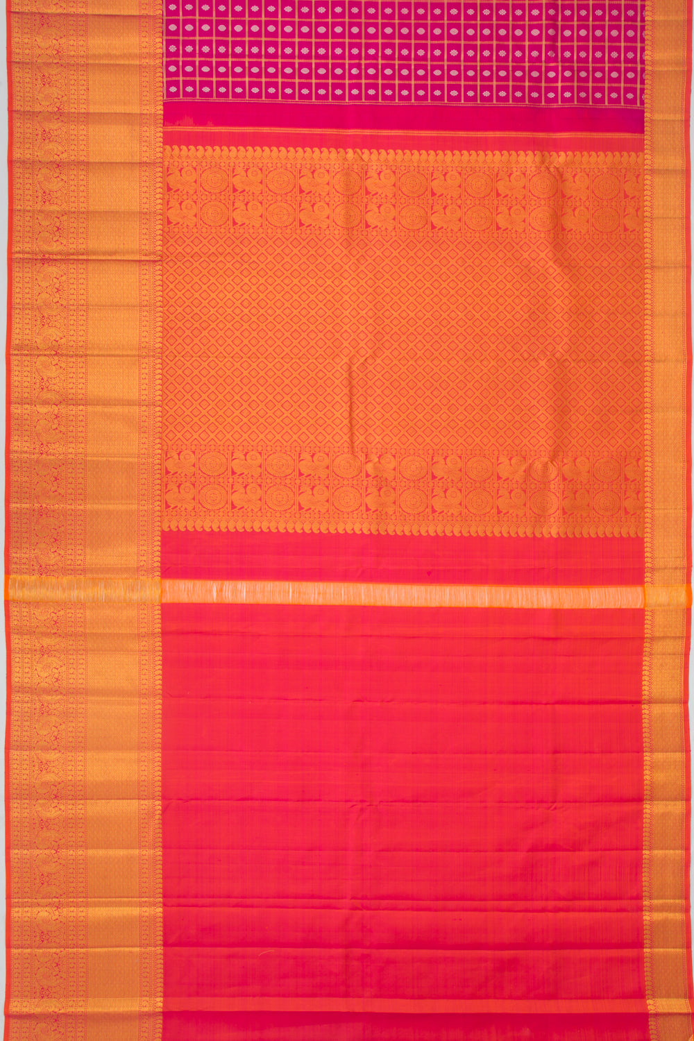 Kanchipuram Silk Checks And Butta Pink Saree