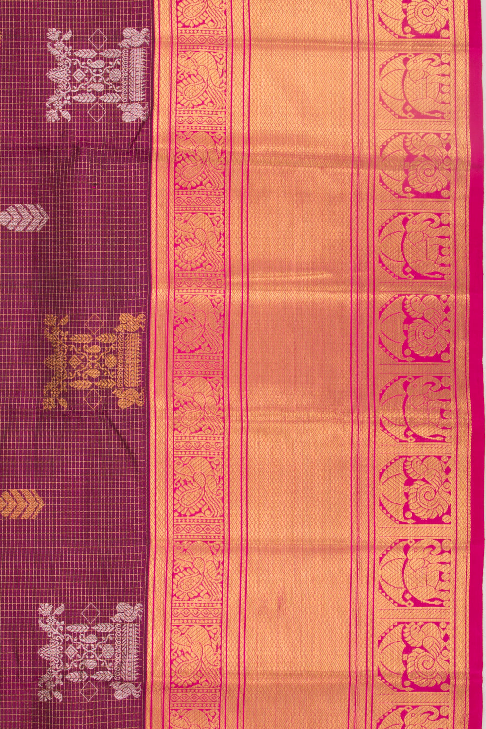 Kanchipuram Silk Checks And Butta Purple Saree