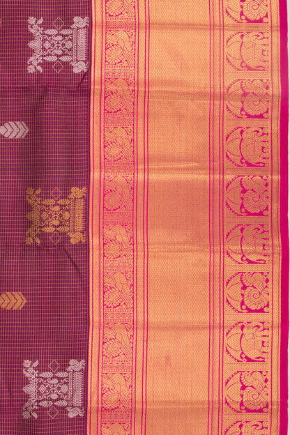 Kanchipuram Silk Checks And Butta Purple Saree