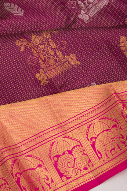 Kanchipuram Silk Checks And Butta Purple Saree