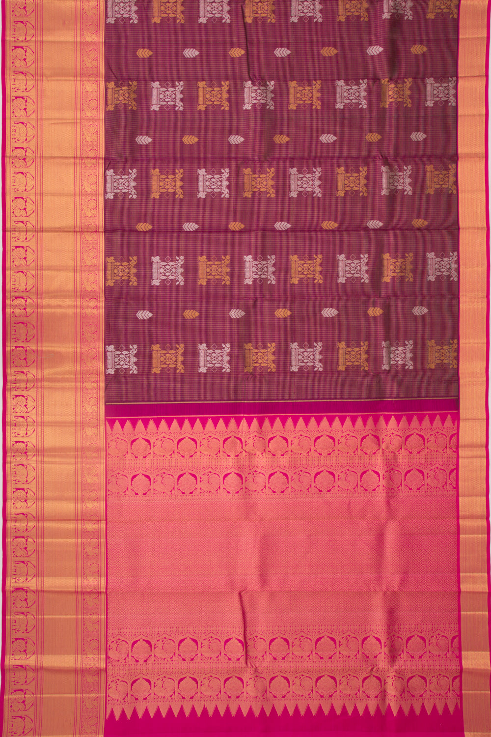 Kanchipuram Silk Checks And Butta Purple Saree