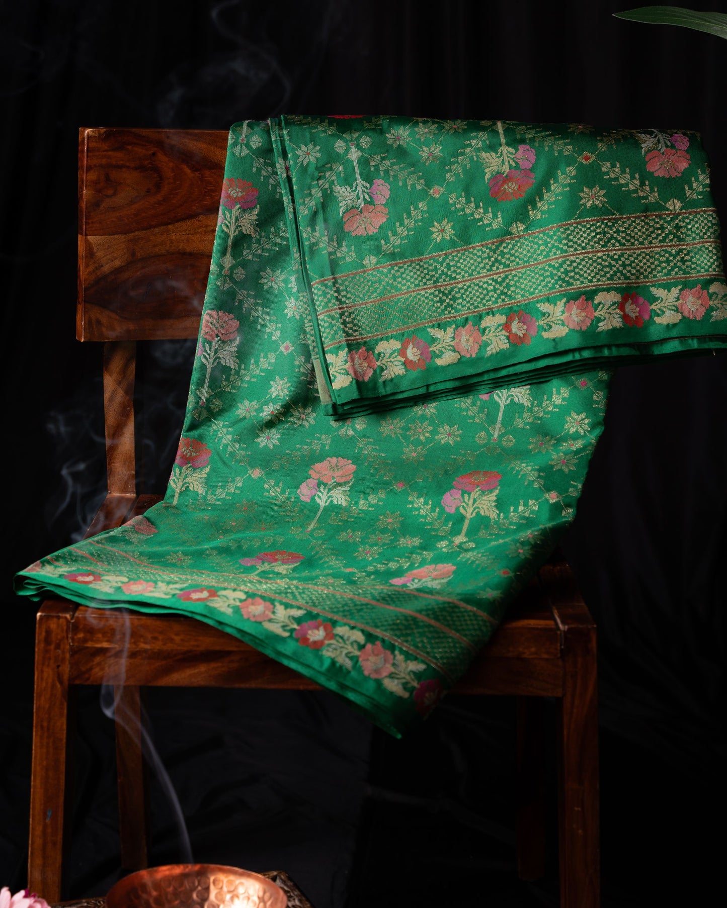 Banarasi Silk Jamdani Jaal Green Saree