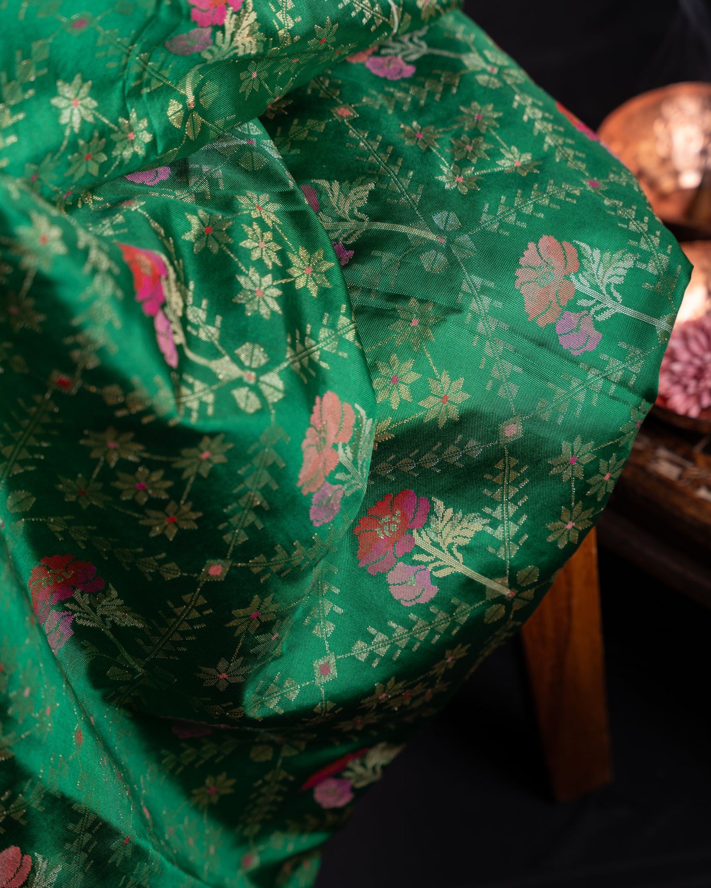 Banarasi Silk Jamdani Jaal Green Saree