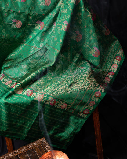 Banarasi Silk Jamdani Jaal Green Saree