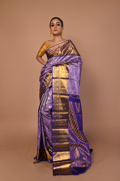 Kanchipuram Silk Brocade Blue Saree