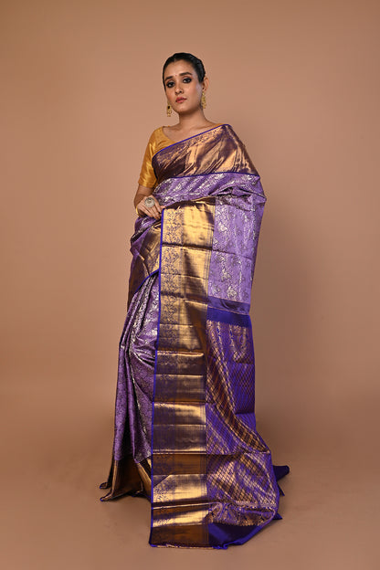 Kanchipuram Silk Brocade Blue Saree