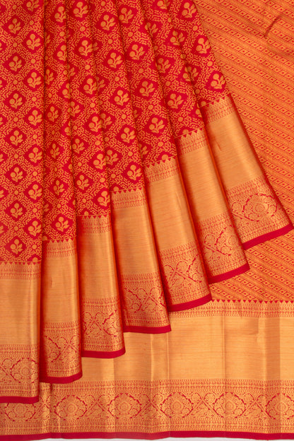 Kanchipuram Silk Jaal And Butta Red Saree