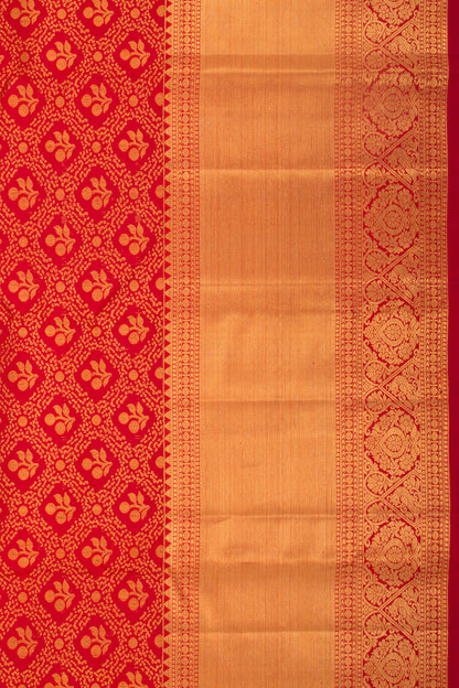 Kanchipuram Silk Jaal And Butta Red Saree