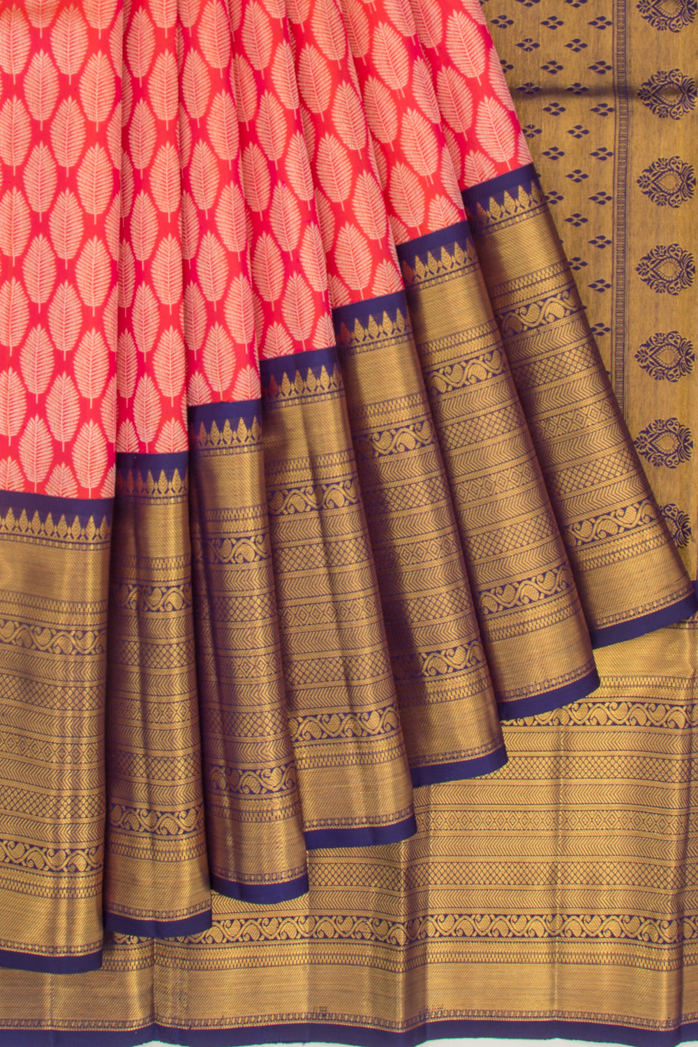 Kanchipuram Silk Brocade Dual Tone Pink And Orange Saree