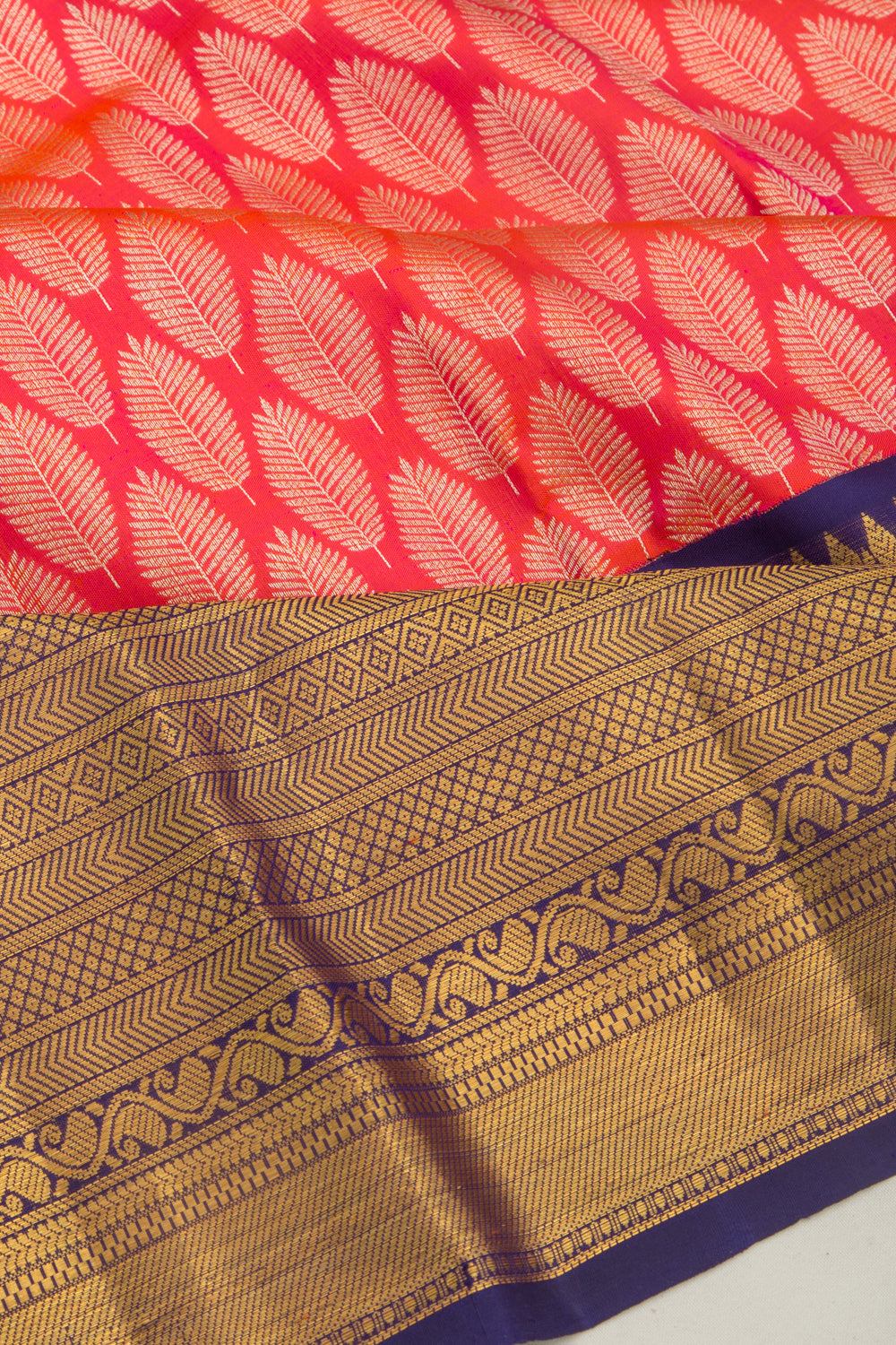 Kanchipuram Silk Brocade Dual Tone Pink And Orange Saree