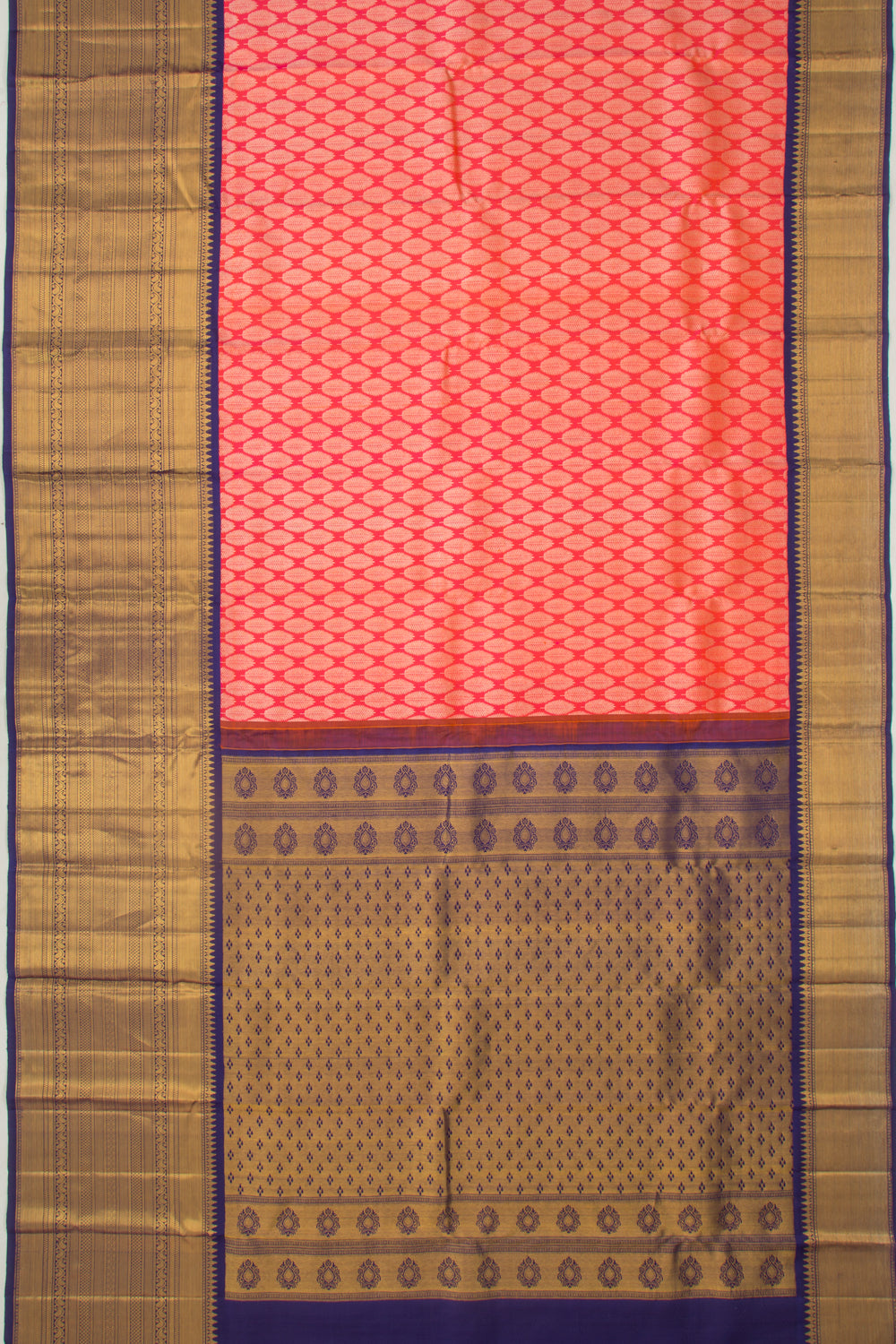 Kanchipuram Silk Brocade Dual Tone Pink And Orange Saree