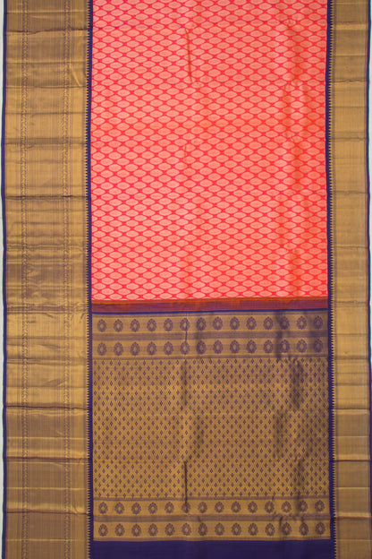 Kanchipuram Silk Brocade Dual Tone Pink And Orange Saree