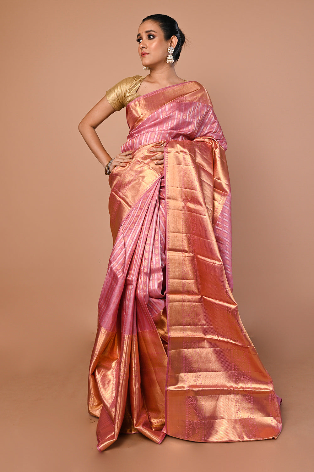 Kanchipuram Silk Brocade Pink Saree