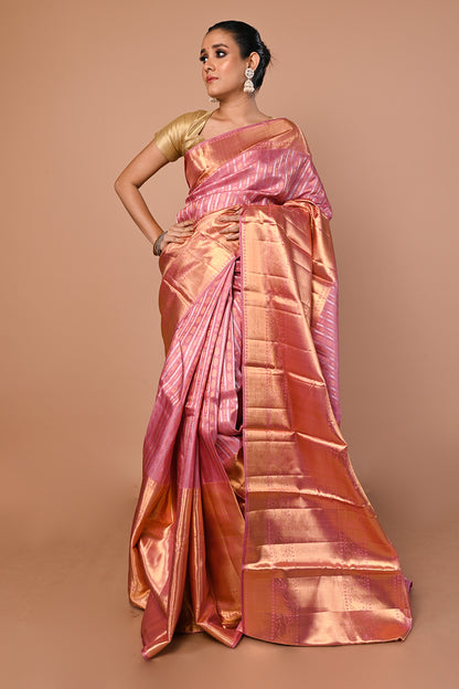 Kanchipuram Silk Brocade Pink Saree