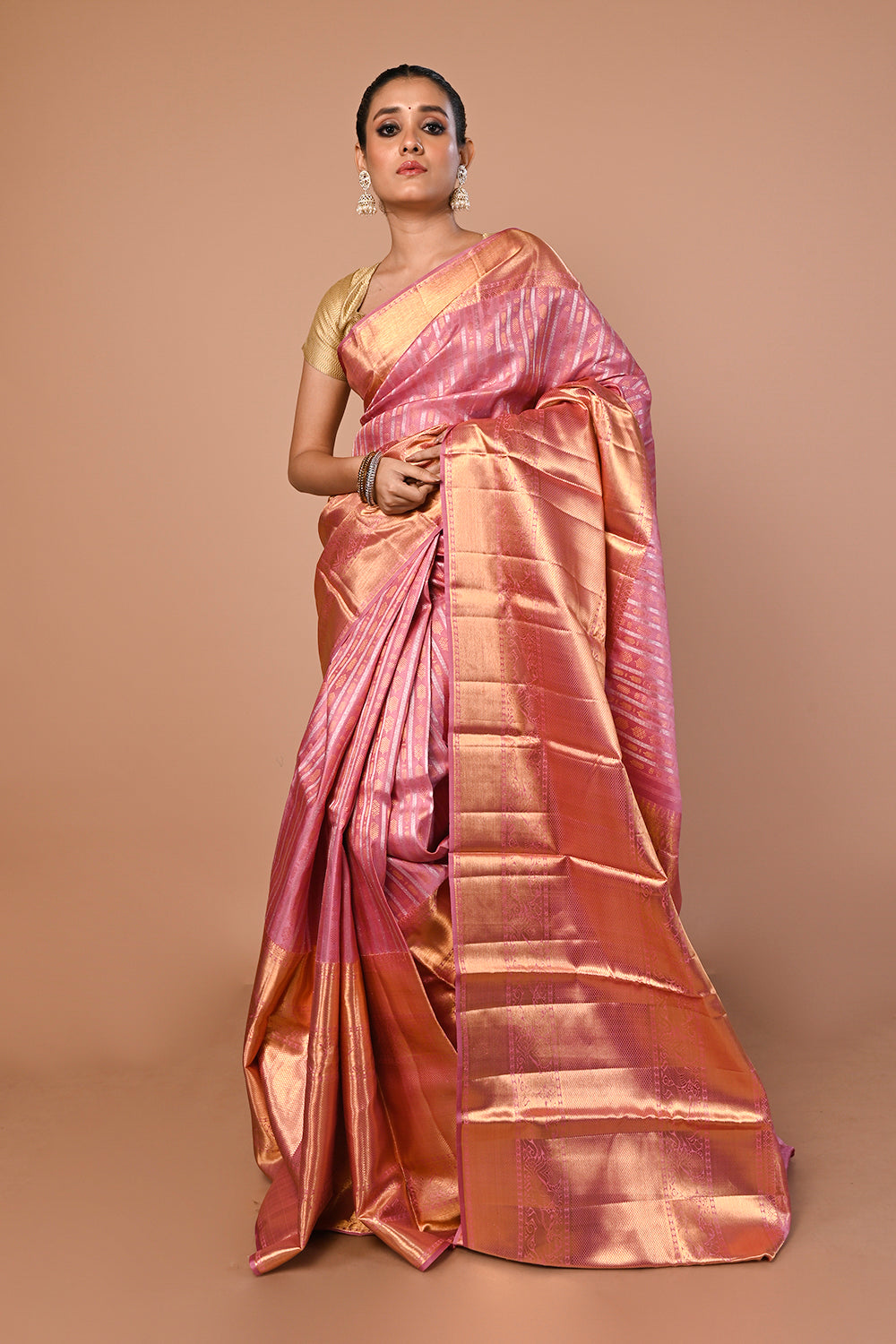 Kanchipuram Silk Brocade Pink Saree