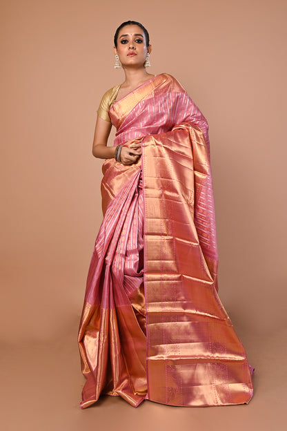 Kanchipuram Silk Brocade Pink Saree