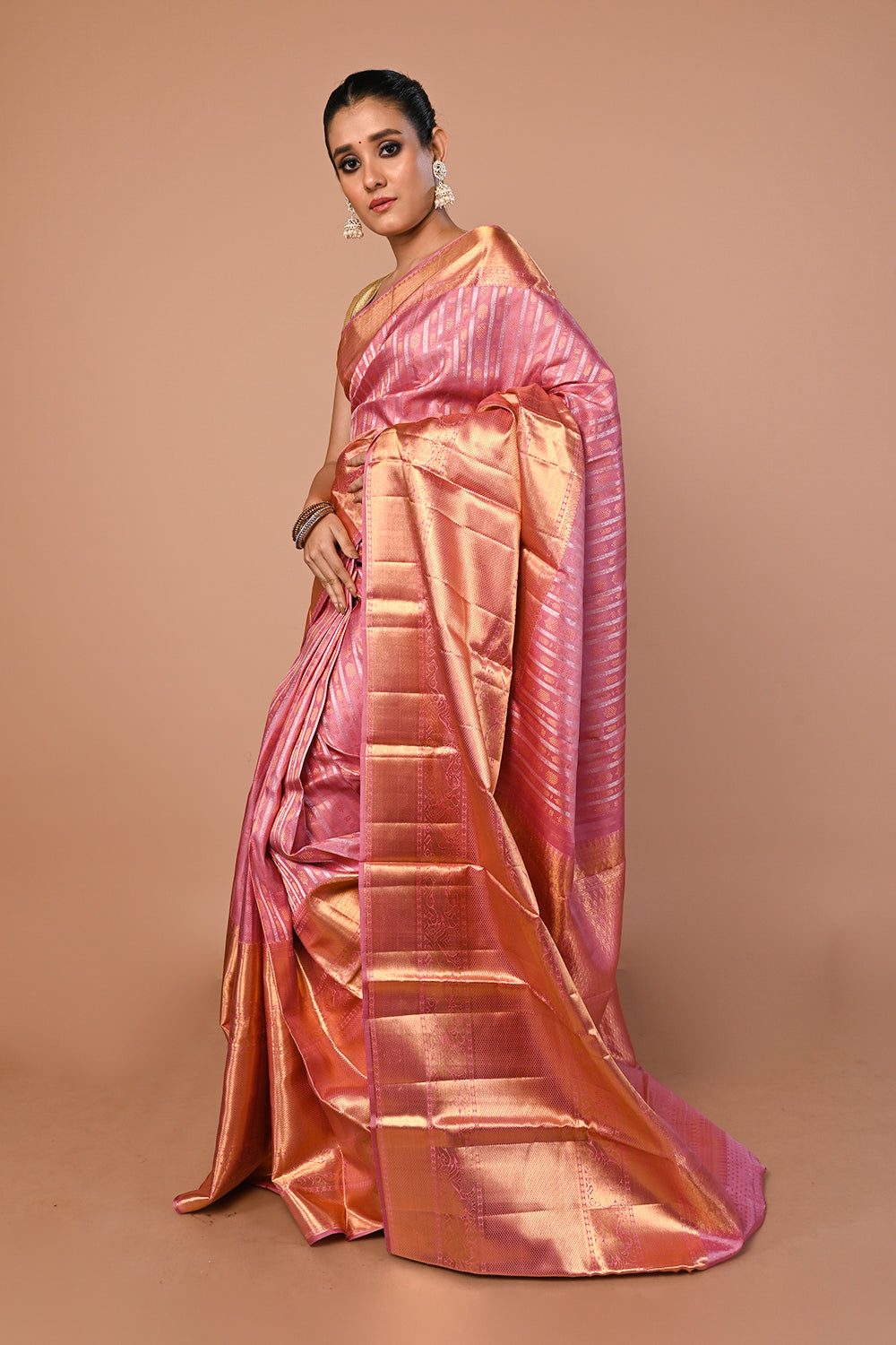 Kanchipuram Silk Brocade Pink Saree