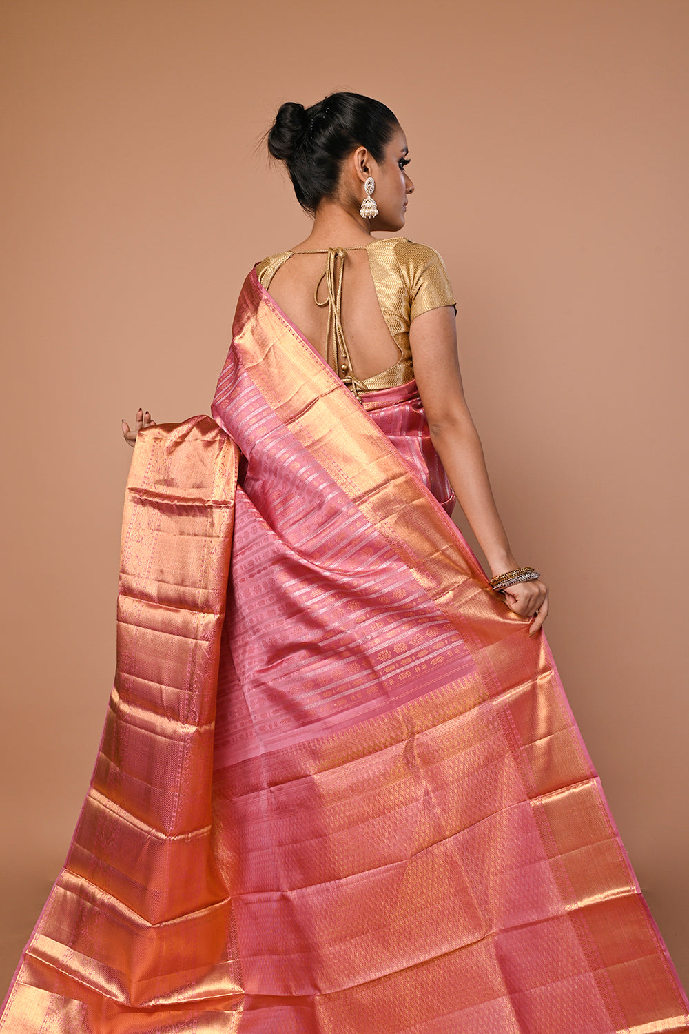 Kanchipuram Silk Brocade Pink Saree