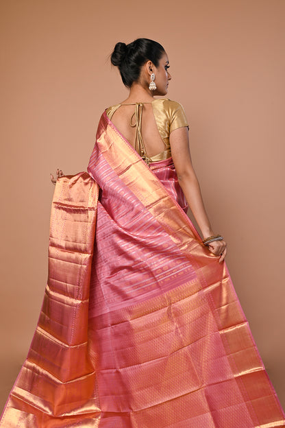 Kanchipuram Silk Brocade Pink Saree
