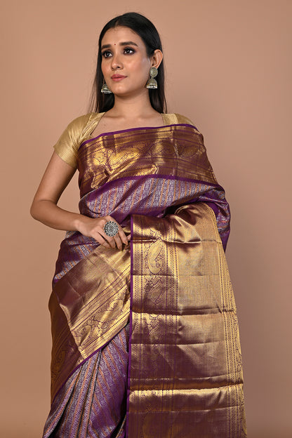 Kanchipuram Silk Brocade Purple Saree