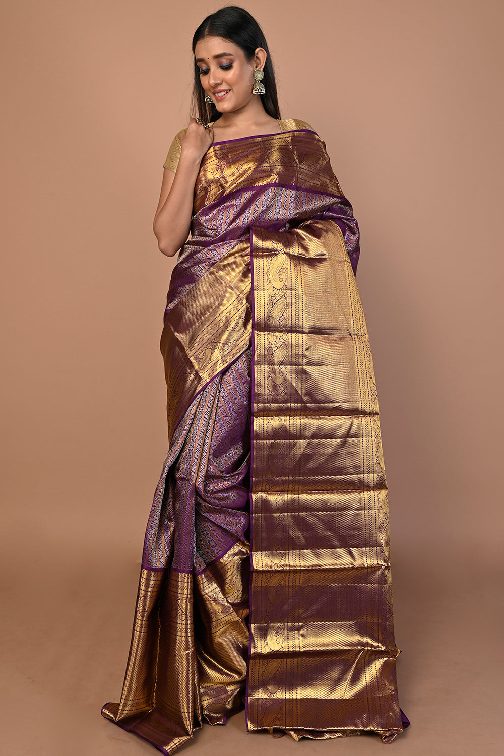 Kanchipuram Silk Brocade Purple Saree