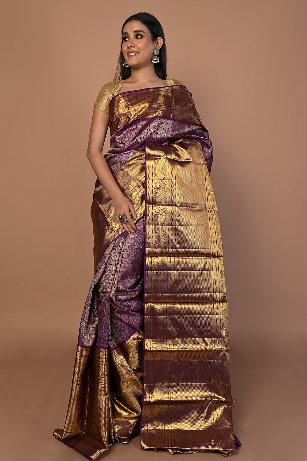 Kanchipuram Silk Brocade Purple Saree