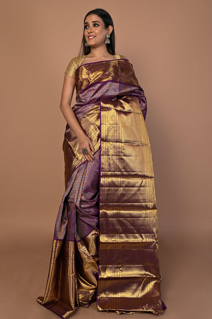 Kanchipuram Silk Brocade Purple Saree