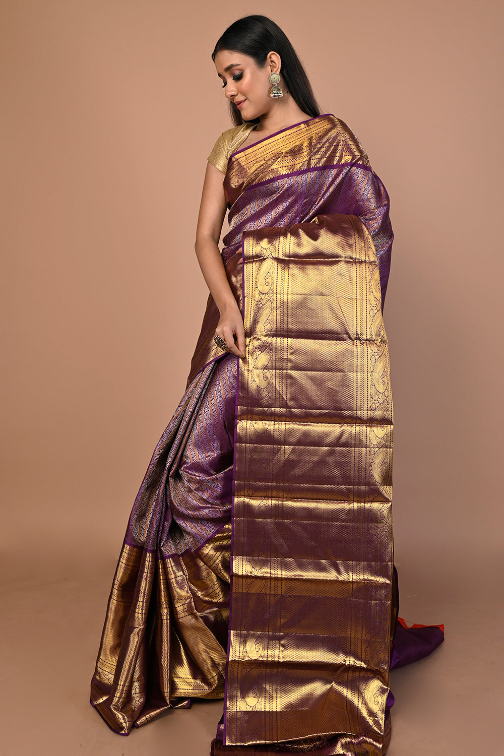 Kanchipuram Silk Brocade Purple Saree