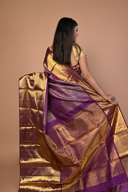 Kanchipuram Silk Brocade Purple Saree