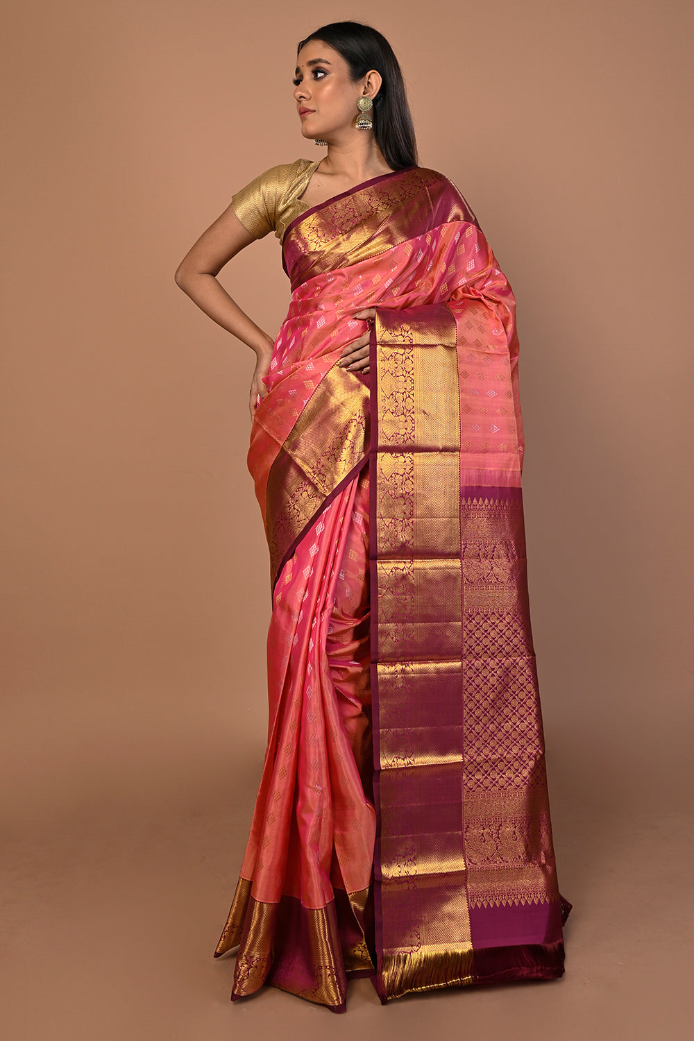 Kanchipuram Silk Butta Pink Saree