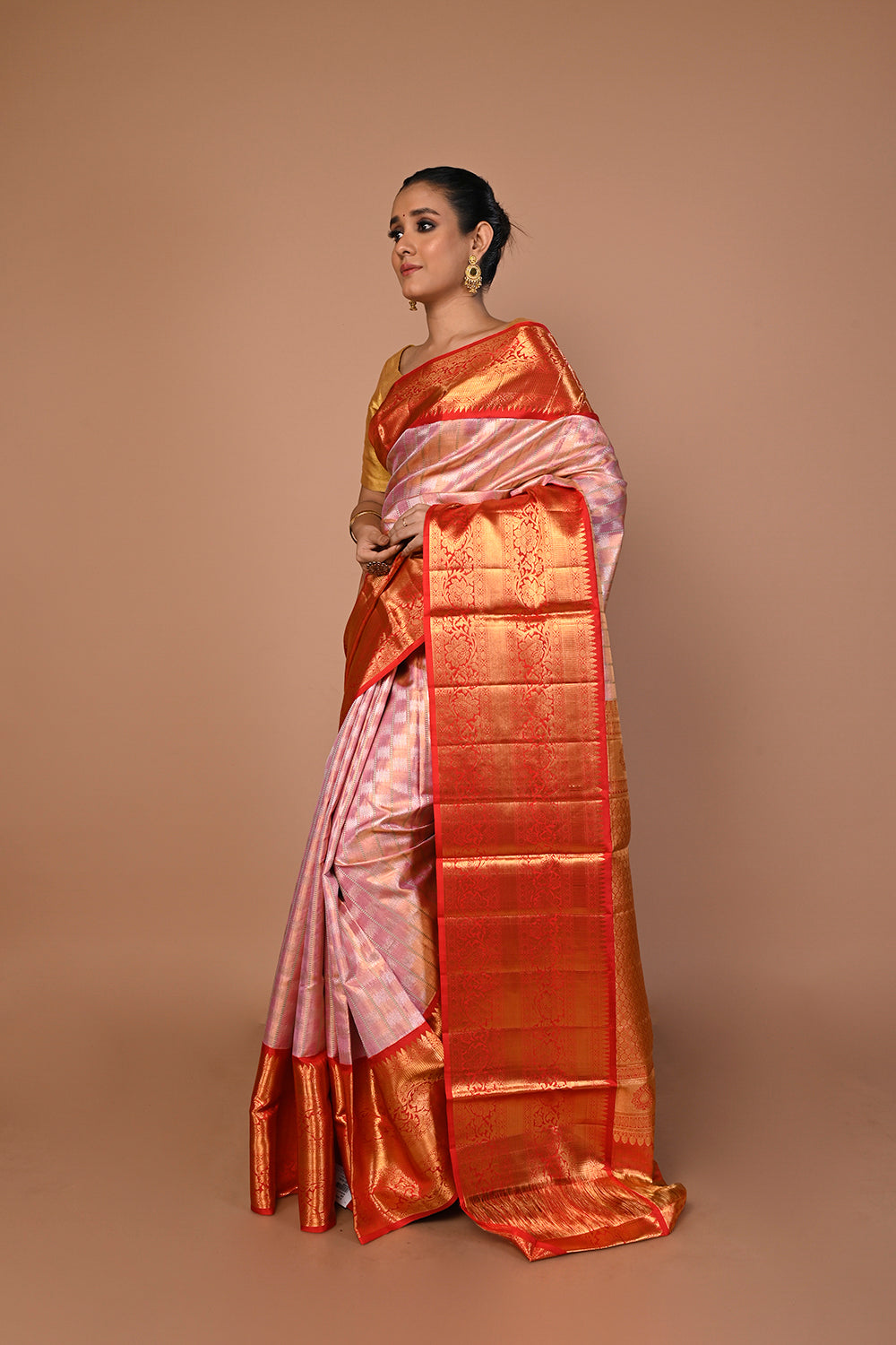 Kanchipuram Silk Tissue Brocade Pink Saree