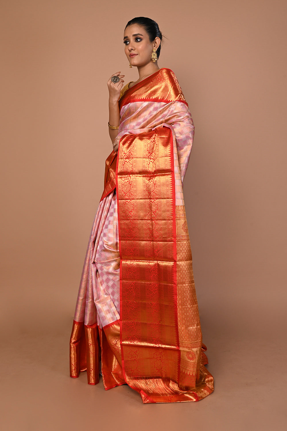 Kanchipuram Silk Tissue Brocade Pink Saree