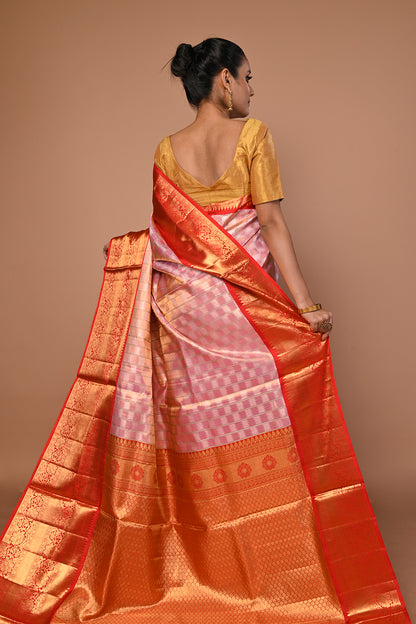 Kanchipuram Silk Tissue Brocade Pink Saree