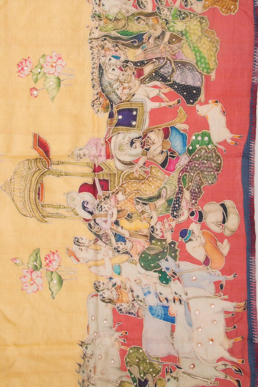 Tussar Pichwai Printed And Embroidery Yellow Saree