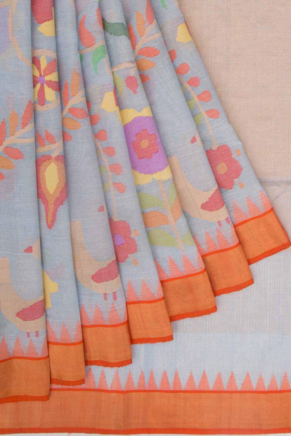 Handspun Cotton Jamdani Pastel Blue Saree