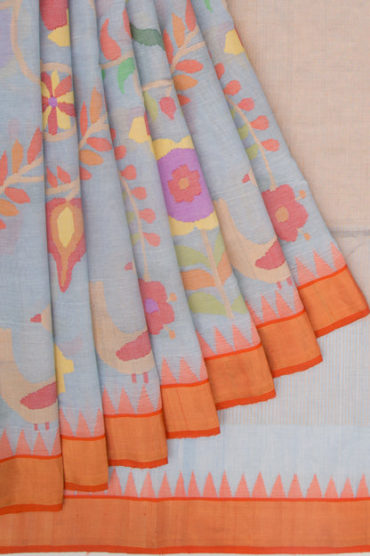 Handspun Cotton Jamdani Pastel Blue Saree