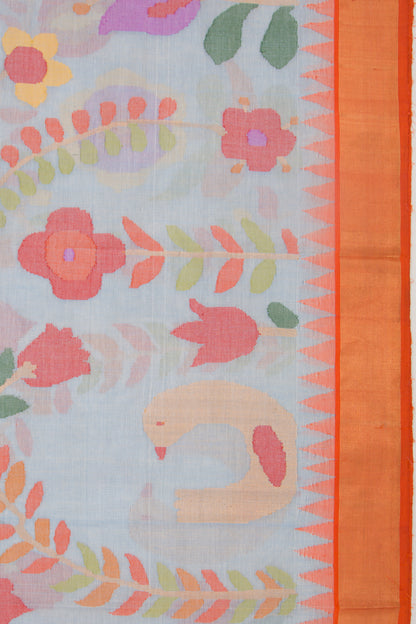 Handspun Cotton Jamdani Pastel Blue Saree