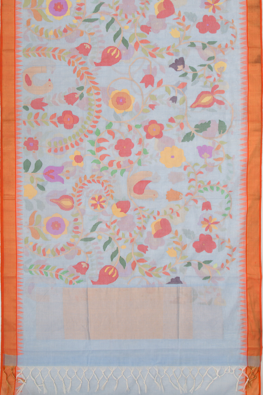 Handspun Cotton Jamdani Pastel Blue Saree