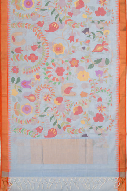 Handspun Cotton Jamdani Pastel Blue Saree