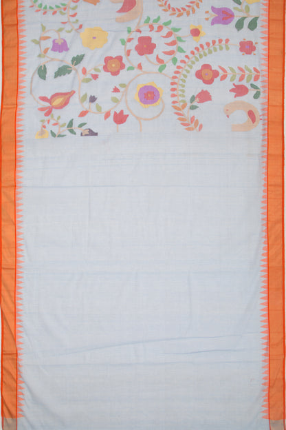 Handspun Cotton Jamdani Pastel Blue Saree